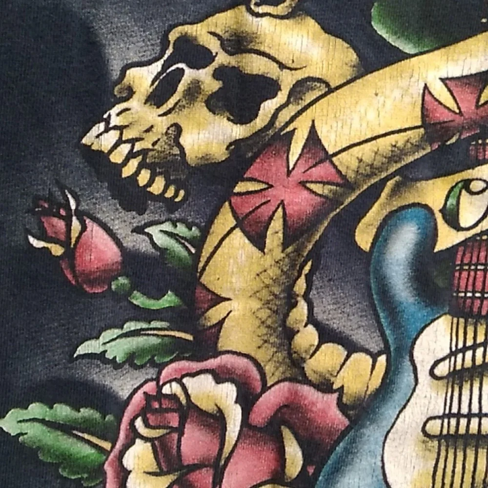 (BX80) SALE! RARE! Vintage 70's 707 Rock On Youth Medium Guitar Skull Rose Tee